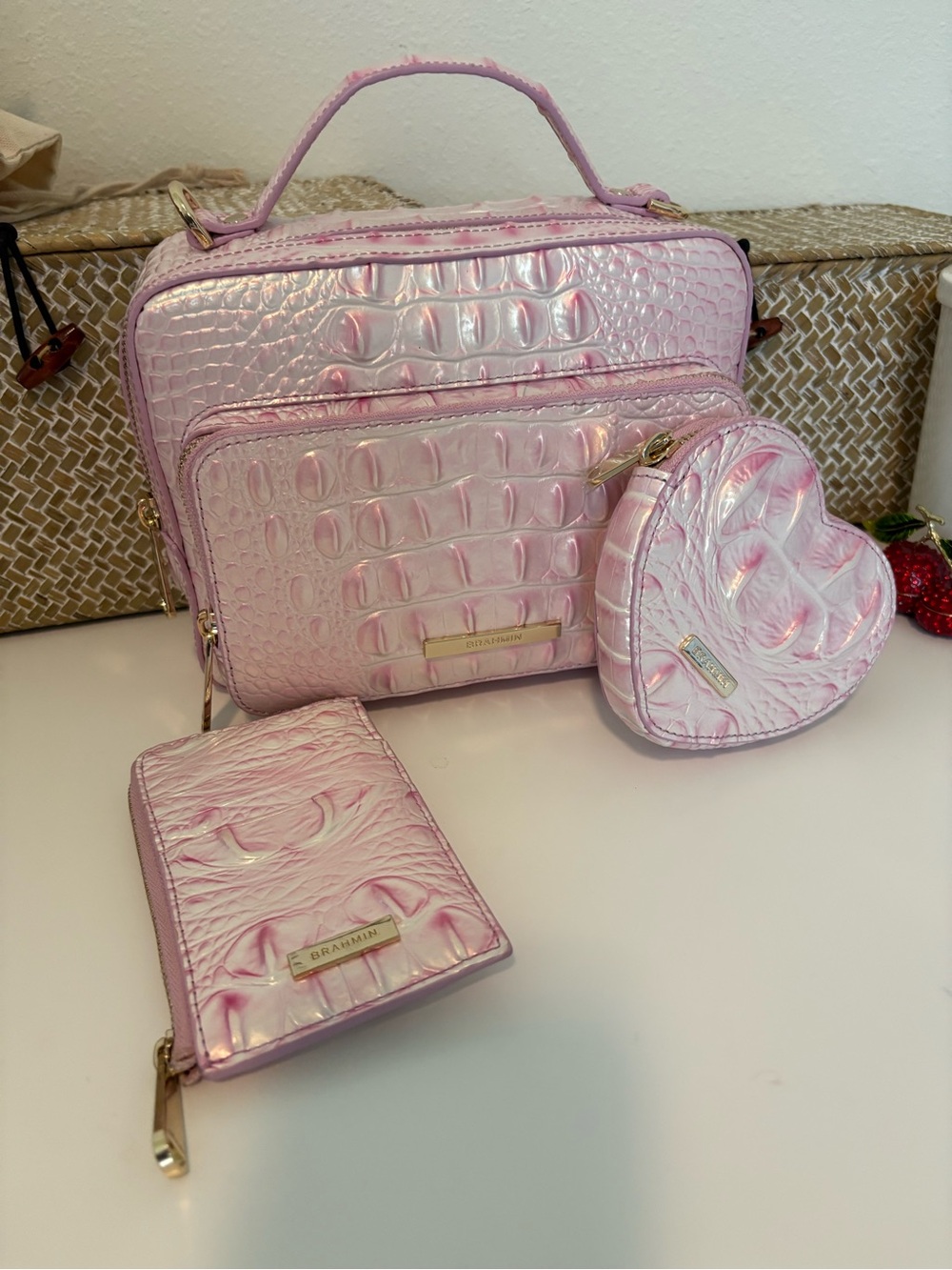 Brahmin Pink Croc-Embossed Multi-Piece Shoulder Bag Set - Women - Picture 2 of 10